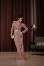 Shoulder Pad Jacket & Drape Skirt