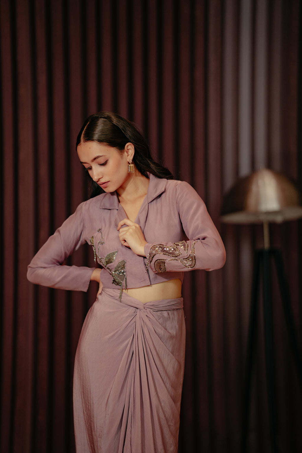 Shoulder Pad Jacket & Drape Skirt