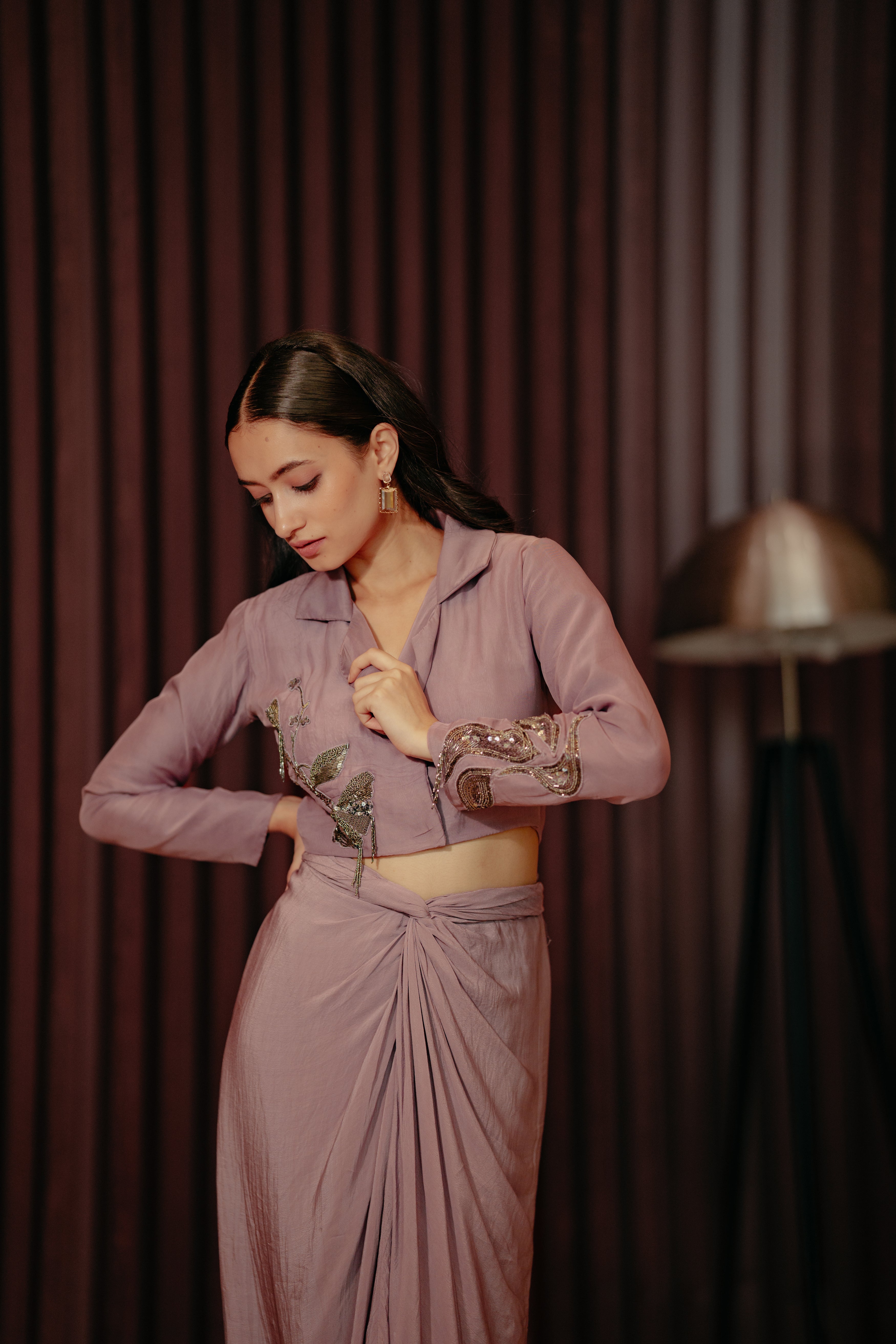 Shoulder Pad Jacket & Drape Skirt