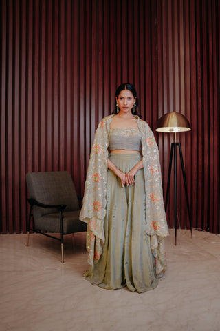 Tissue Ghagra with Embroidered Dupatta