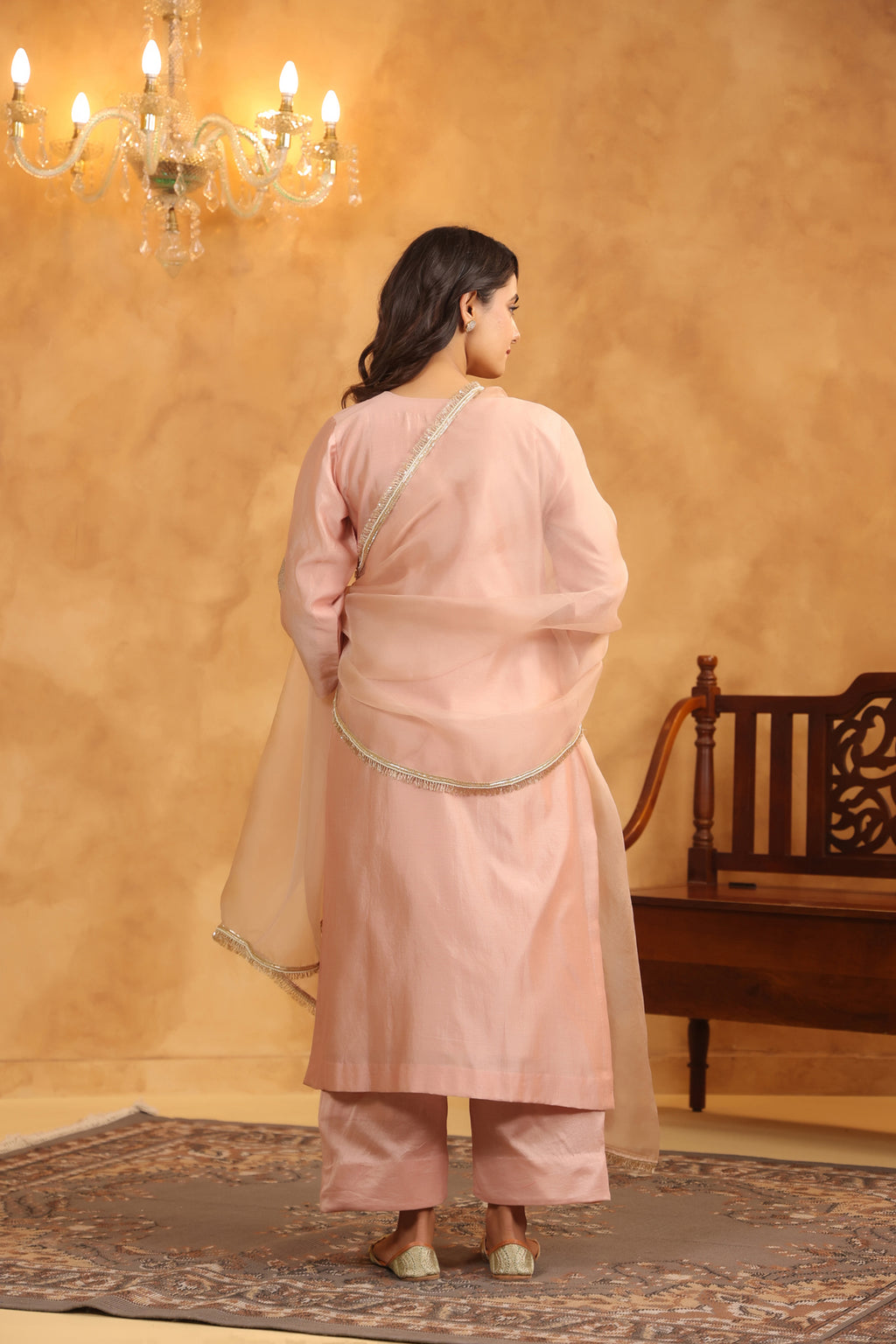 Creamy Peach Silk Chanderi Set