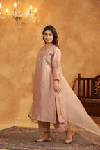 Creamy Peach Silk Chanderi Set