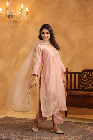 Creamy Peach Silk Chanderi Set