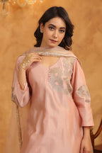 Creamy Peach Silk Chanderi Set
