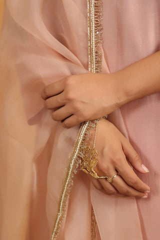 Creamy Peach Silk Chanderi Set