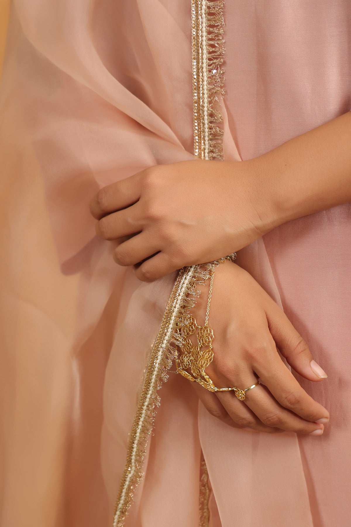 Creamy Peach Silk Chanderi Set