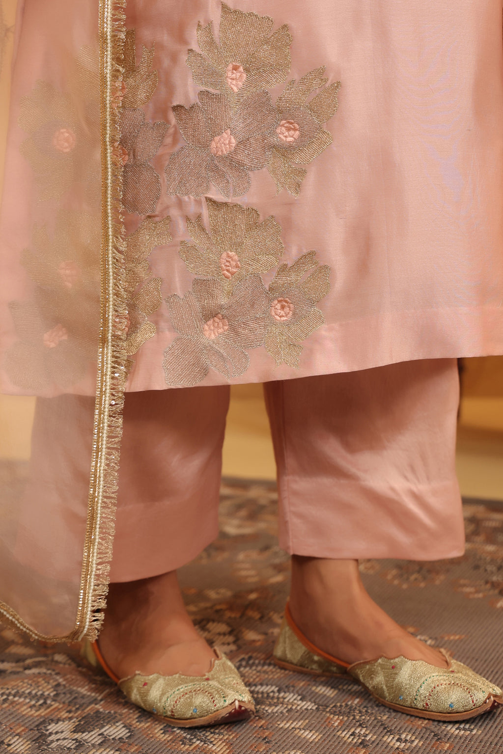 Creamy Peach Silk Chanderi Set