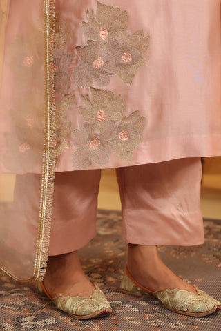 Creamy Peach Silk Chanderi Set