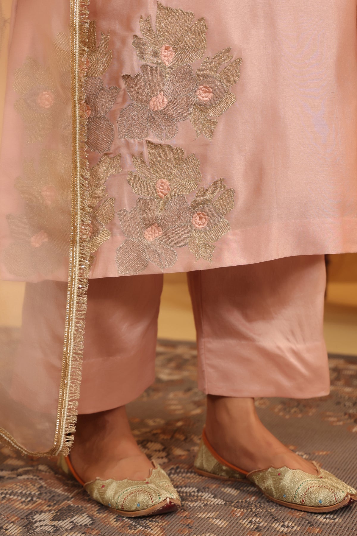 Creamy Peach Silk Chanderi Set