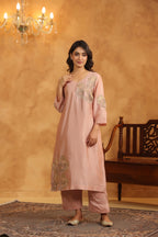 Creamy Peach Silk Chanderi Set