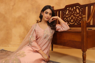 Creamy Peach Silk Chanderi Set