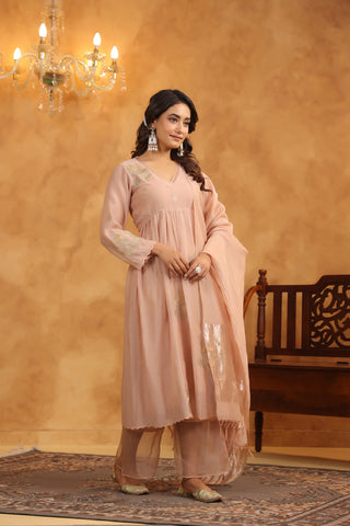 Rosy Embroidered Chanderi Suit Set