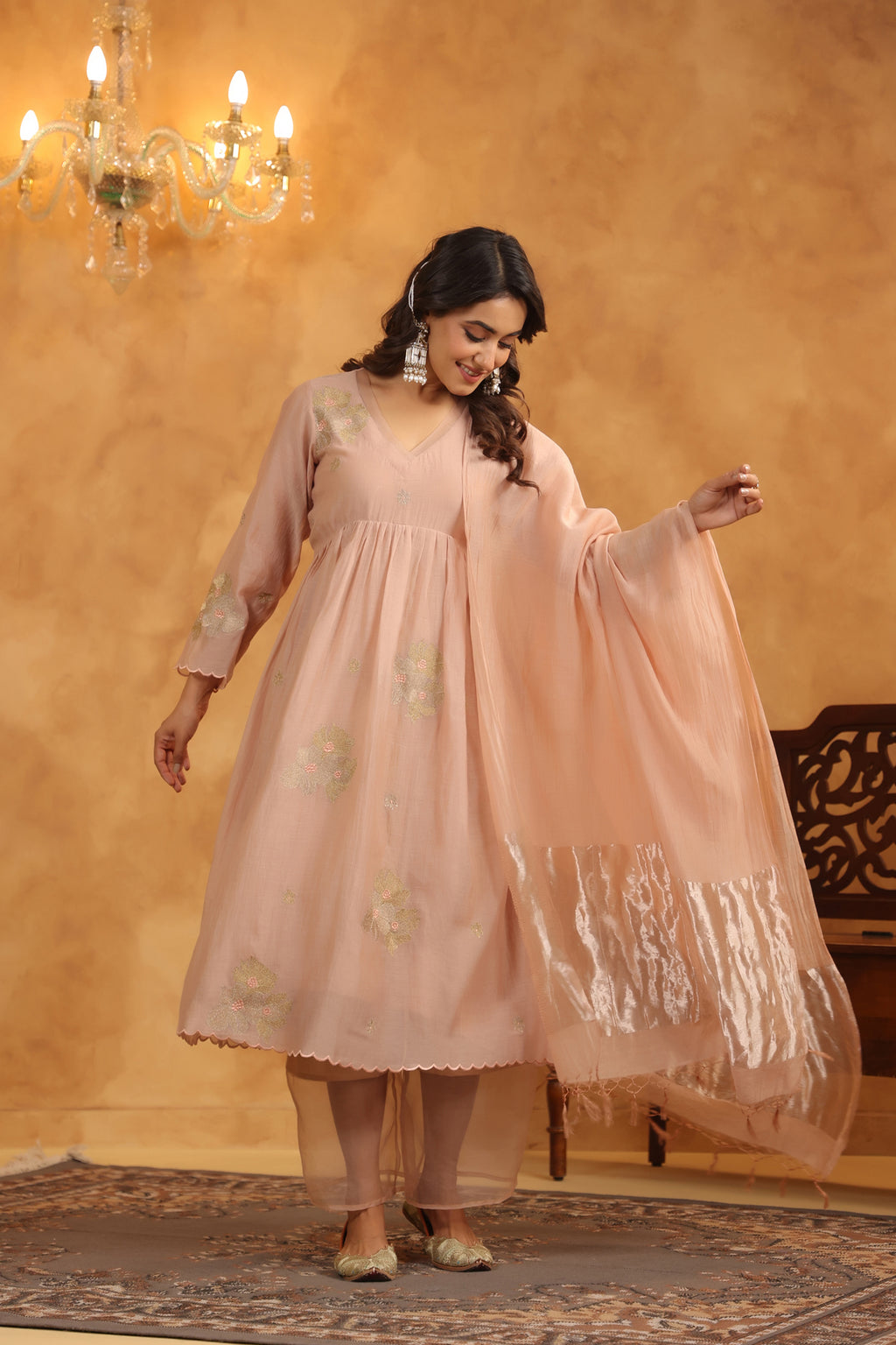 Rosy Embroidered Chanderi Suit Set