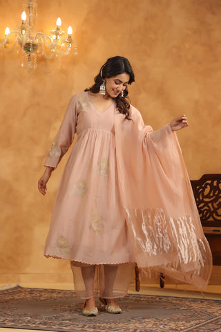 Rosy Embroidered Chanderi Suit Set