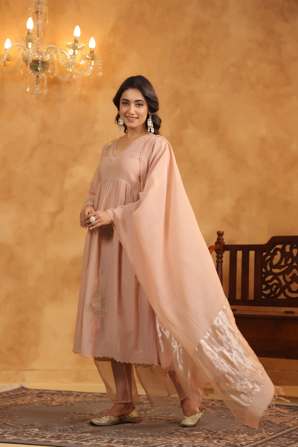 Rosy Embroidered Chanderi Suit Set