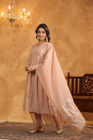 Rosy Embroidered Chanderi Suit Set