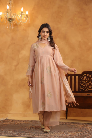 Rosy Embroidered Chanderi Suit Set