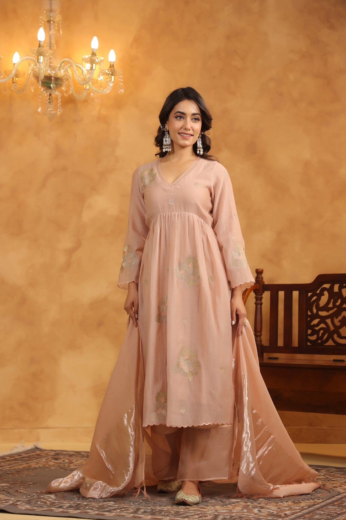 Rosy Embroidered Chanderi Suit Set