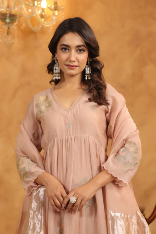 Rosy Embroidered Chanderi Suit Set