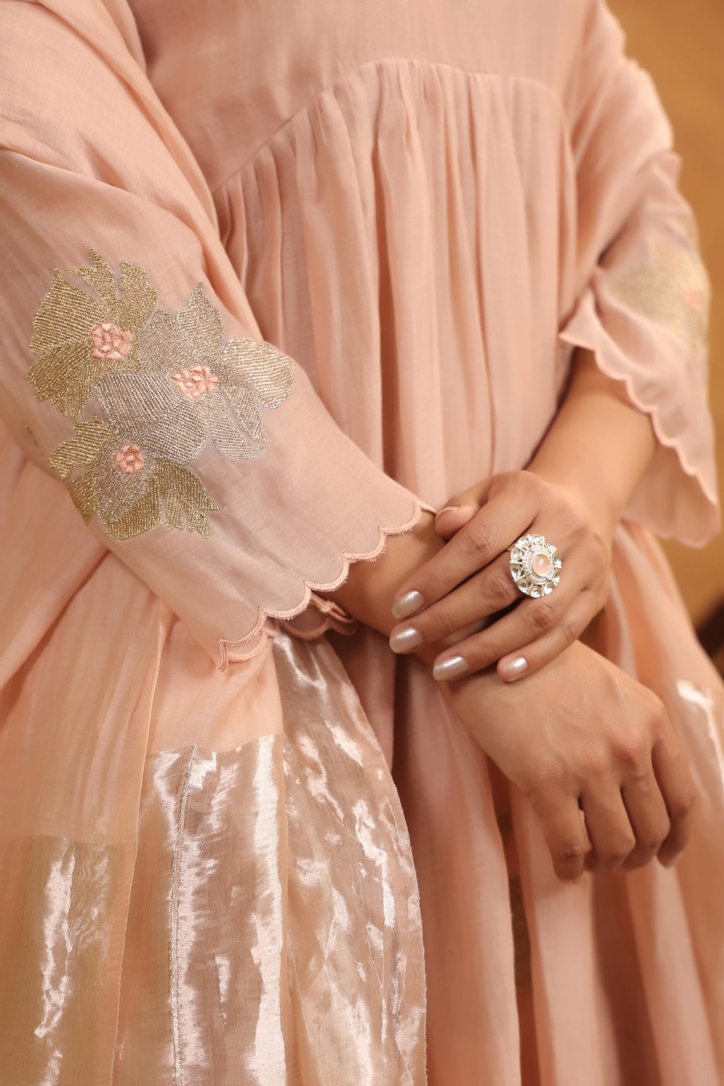 Rosy Embroidered Chanderi Suit Set