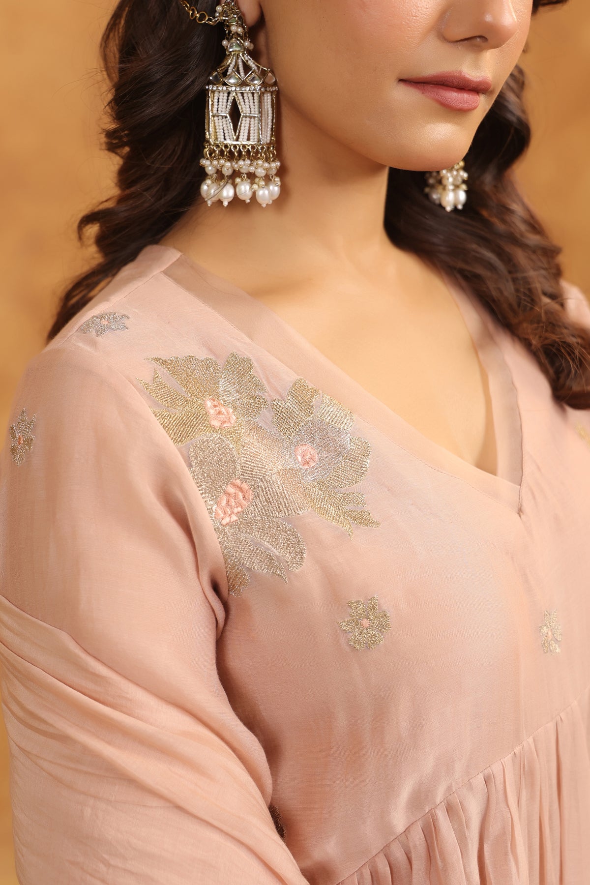 Rosy Embroidered Chanderi Suit Set