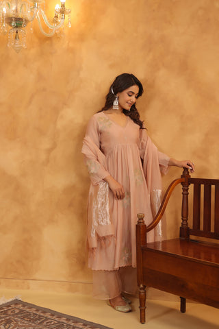 Rosy Embroidered Chanderi Suit Set