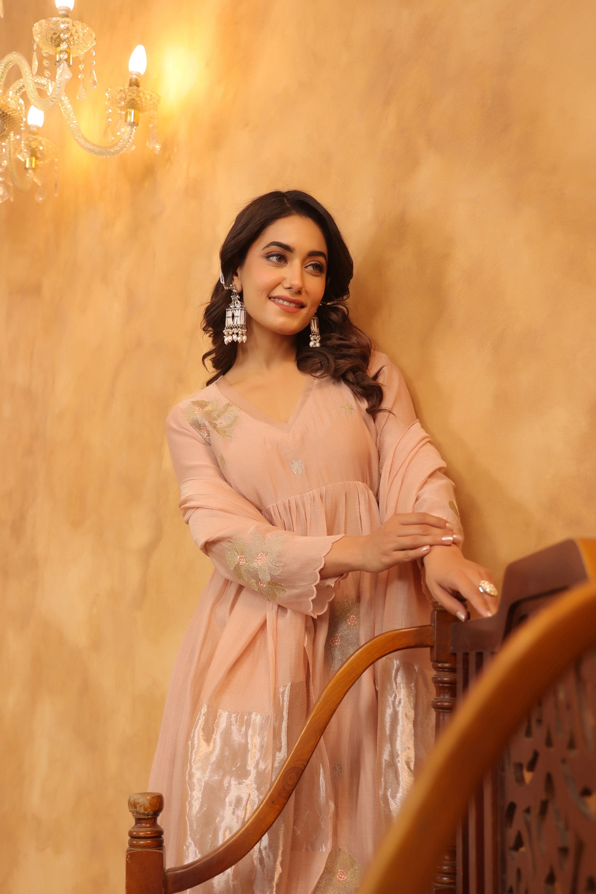 Rosy Embroidered Chanderi Suit Set