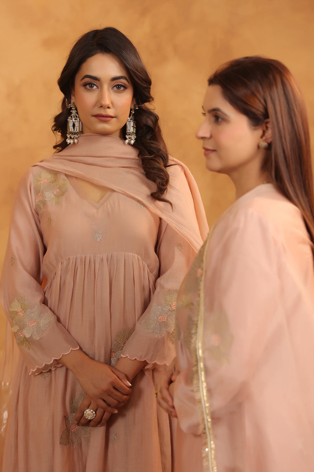 Rosy Embroidered Chanderi Suit Set