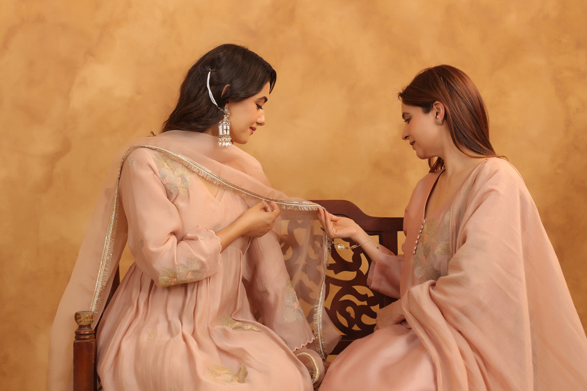 Rosy Embroidered Chanderi Suit Set