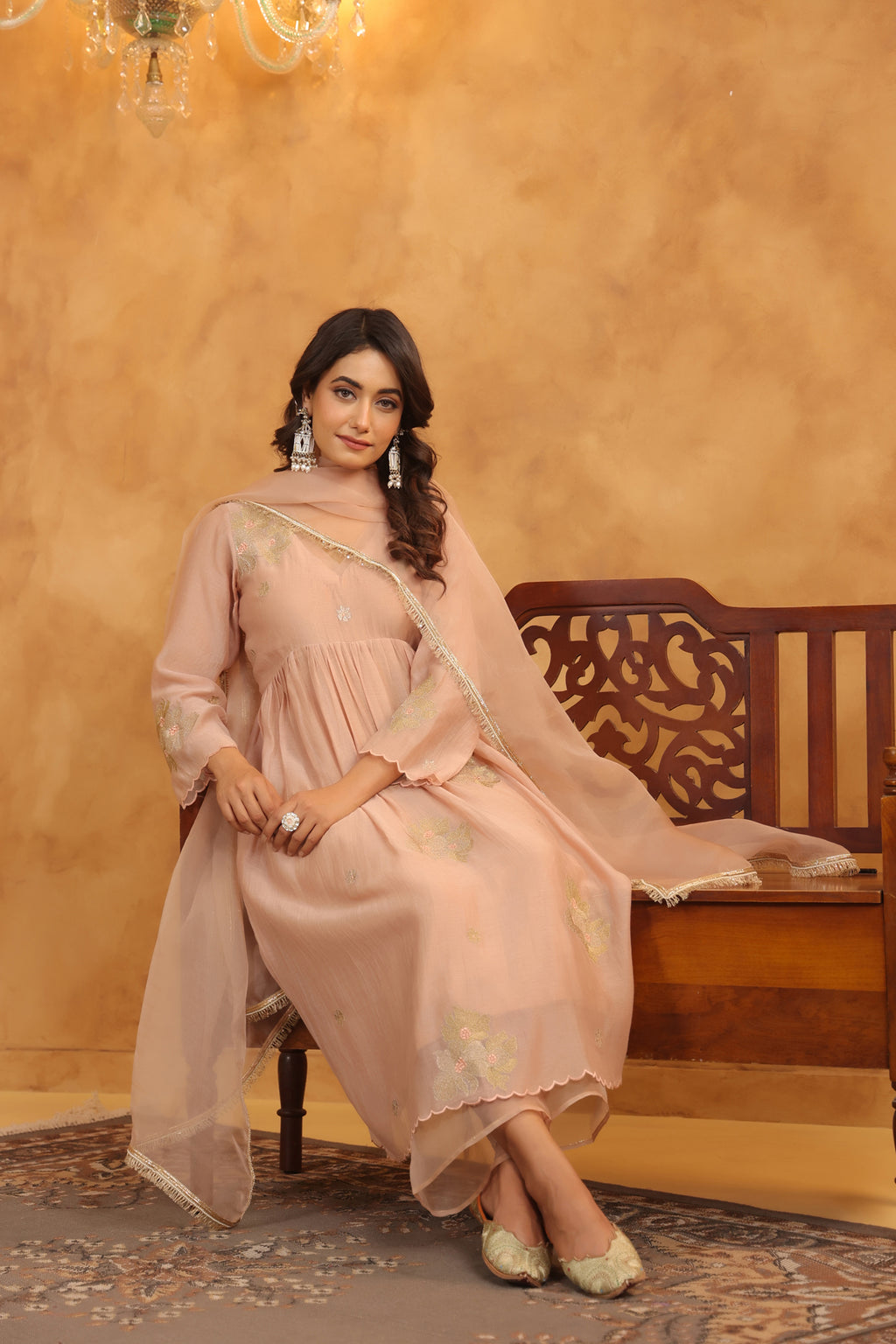 Rosy Embroidered Chanderi Suit Set