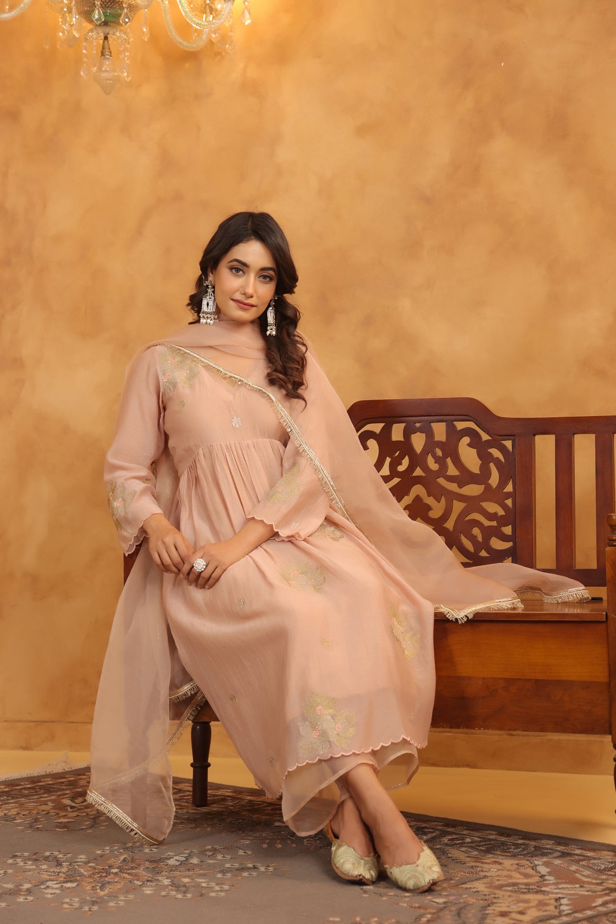 Rosy Embroidered Chanderi Suit Set