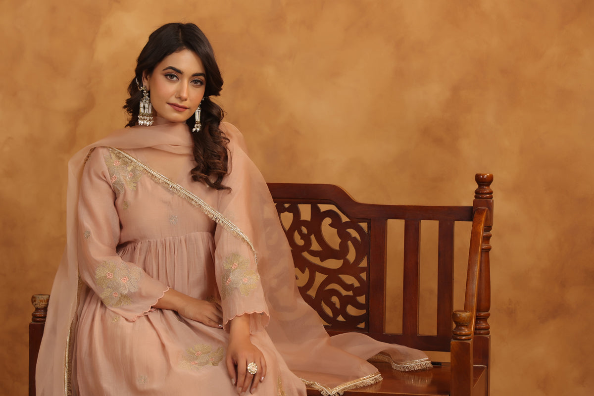 Rosy Embroidered Chanderi Suit Set