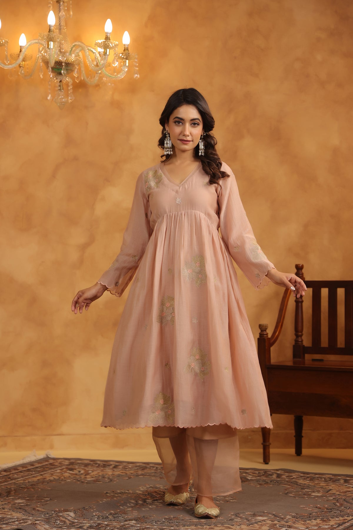 Rosy Embroidered Chanderi Suit Set