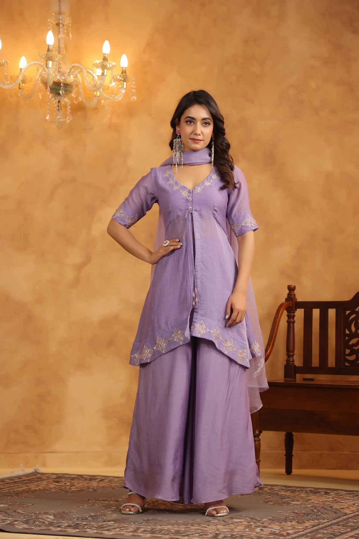 Majestic Mauve Sequenced Chanderi Set