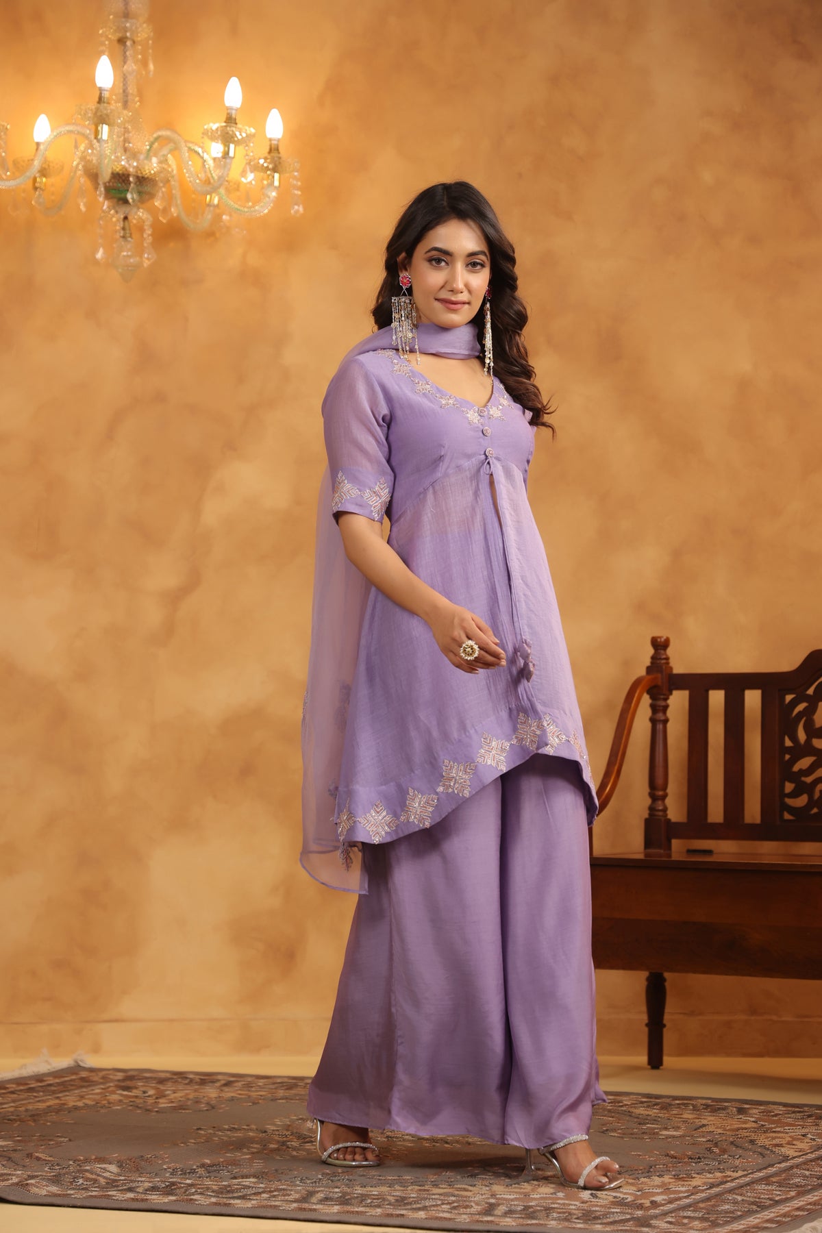 Majestic Mauve Sequenced Chanderi Set