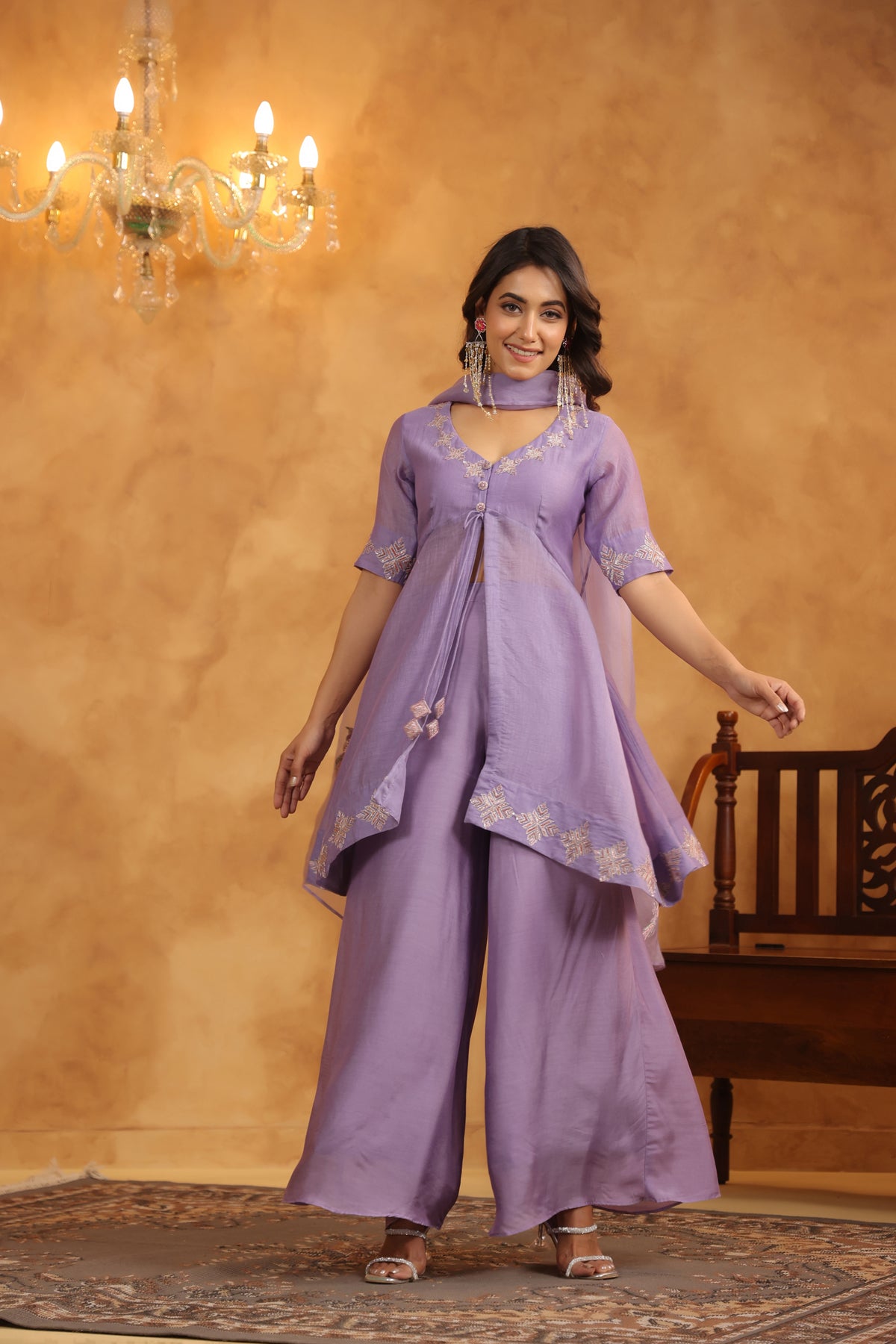 Majestic Mauve Sequenced Chanderi Set