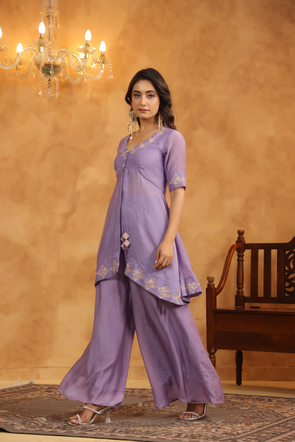 Majestic Mauve Sequenced Chanderi Set