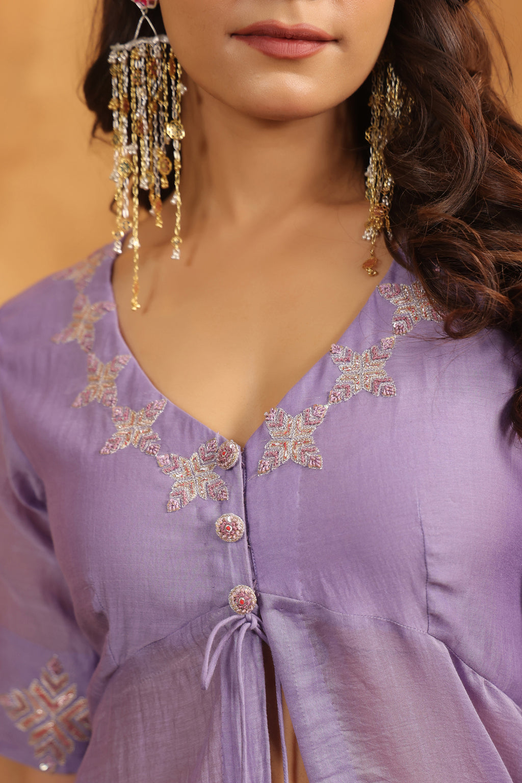 Majestic Mauve Sequenced Chanderi Set