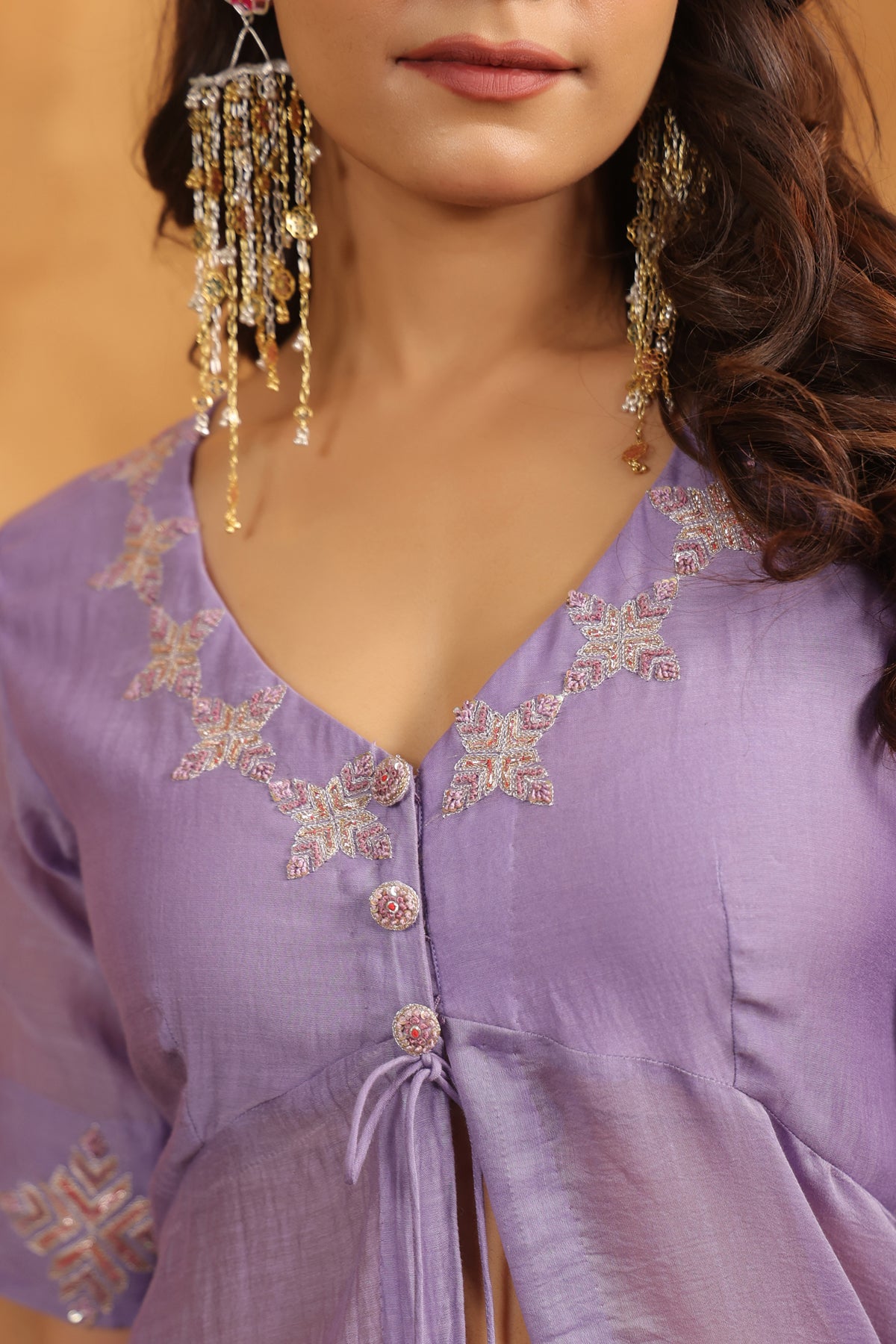 Majestic Mauve Sequenced Chanderi Set