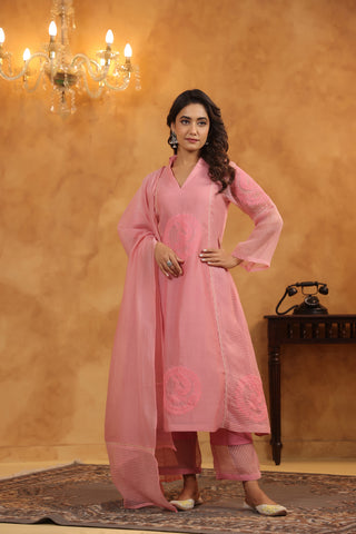 The Pink Mirage Chanderi Suit Set