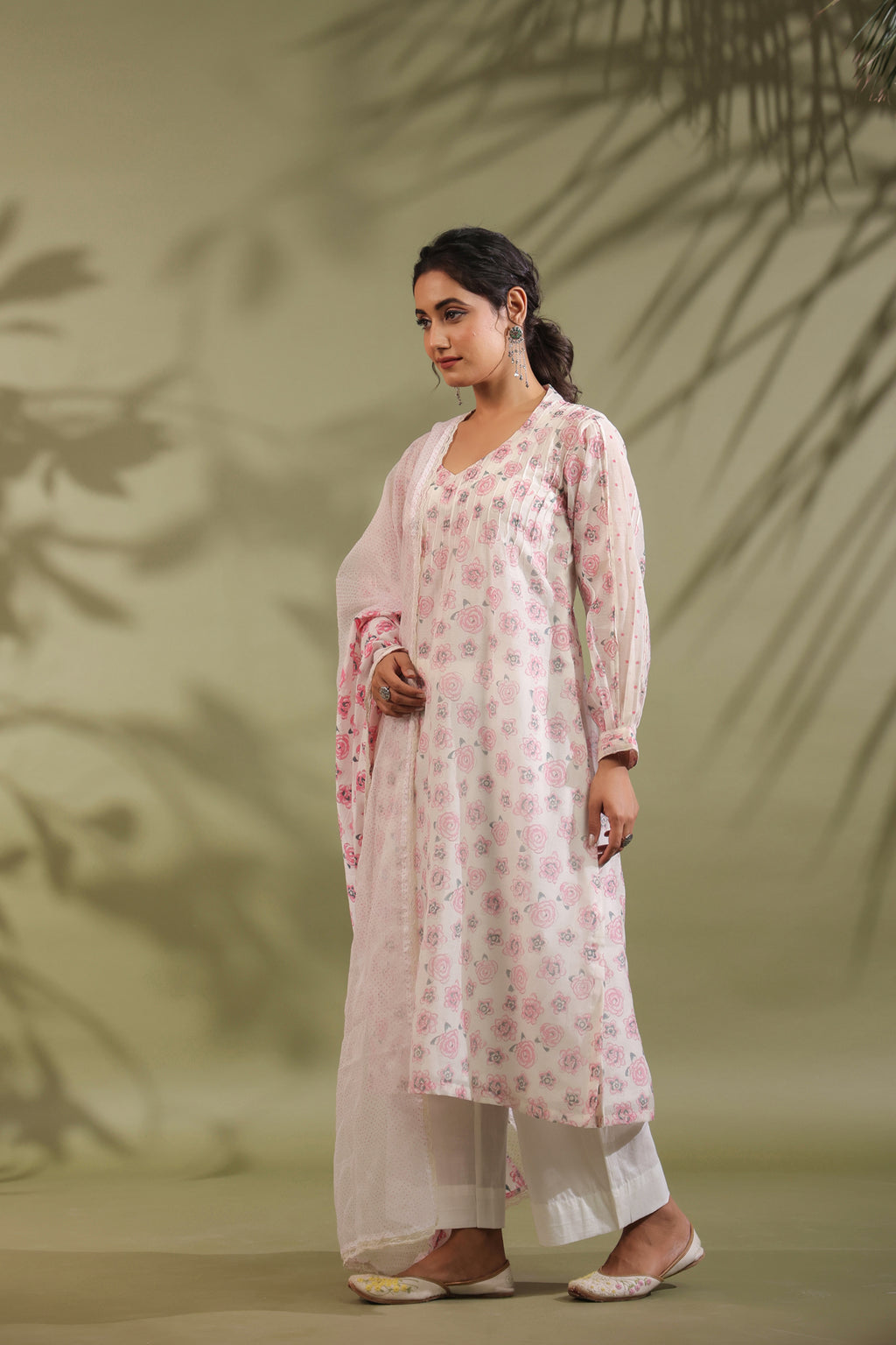 Rose Print Floral Off White Suit Set