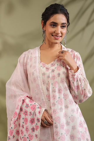 Rose Print Floral Off White Suit Set