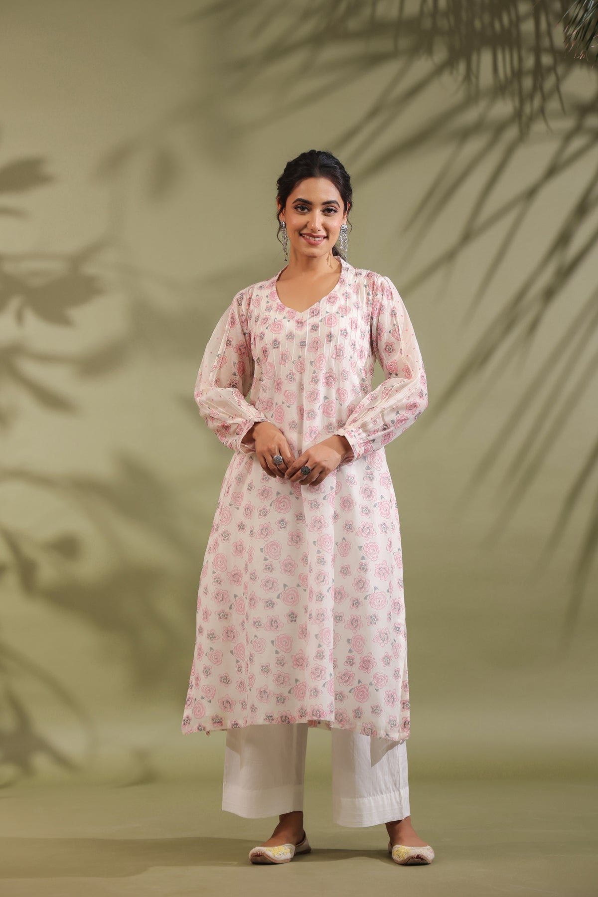 Rose Print Floral Off White Suit Set