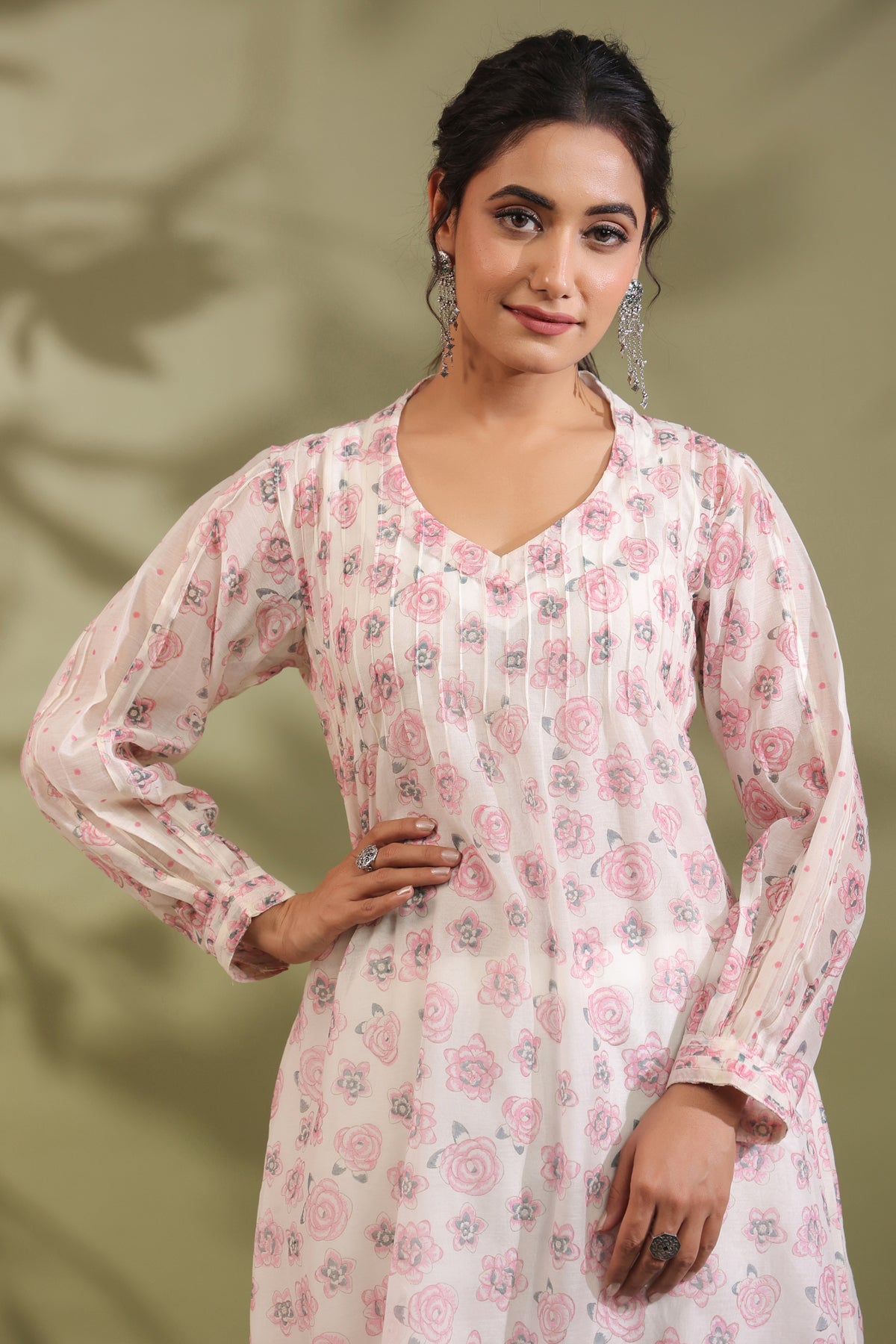 Rose Print Floral Off White Suit Set