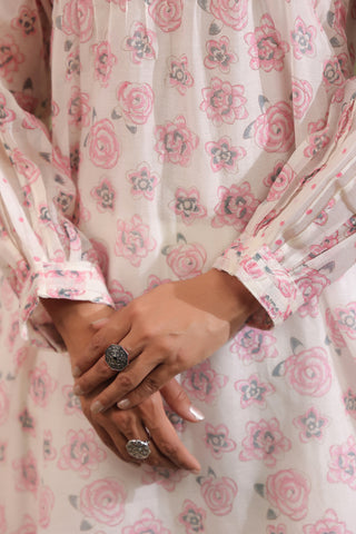 Rose Print Floral Off White Suit Set