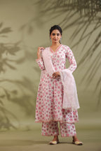 Rose Print Floral A-line Kurta Cotton Suit Set