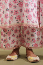 Rose Print Floral A-line Kurta Cotton Suit Set