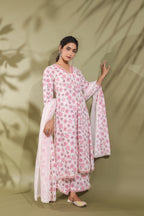 Rose Print Floral A-line Kurta Cotton Suit Set