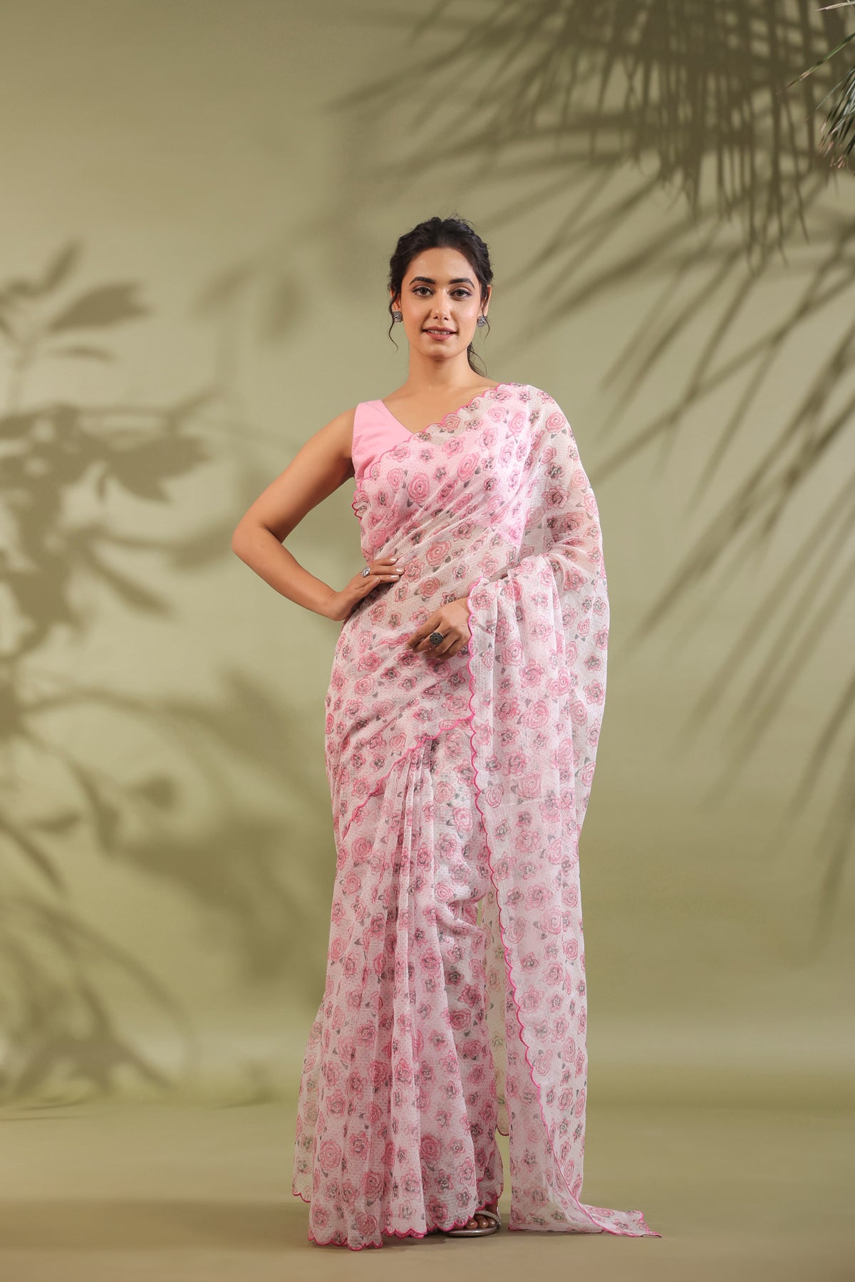 Kota Doria Flower Printed Saree Main image