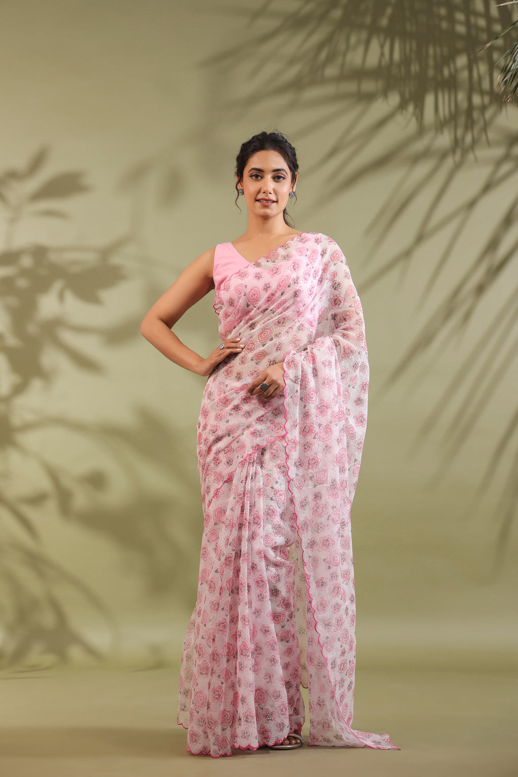 Kota Doria Flower Printed Saree